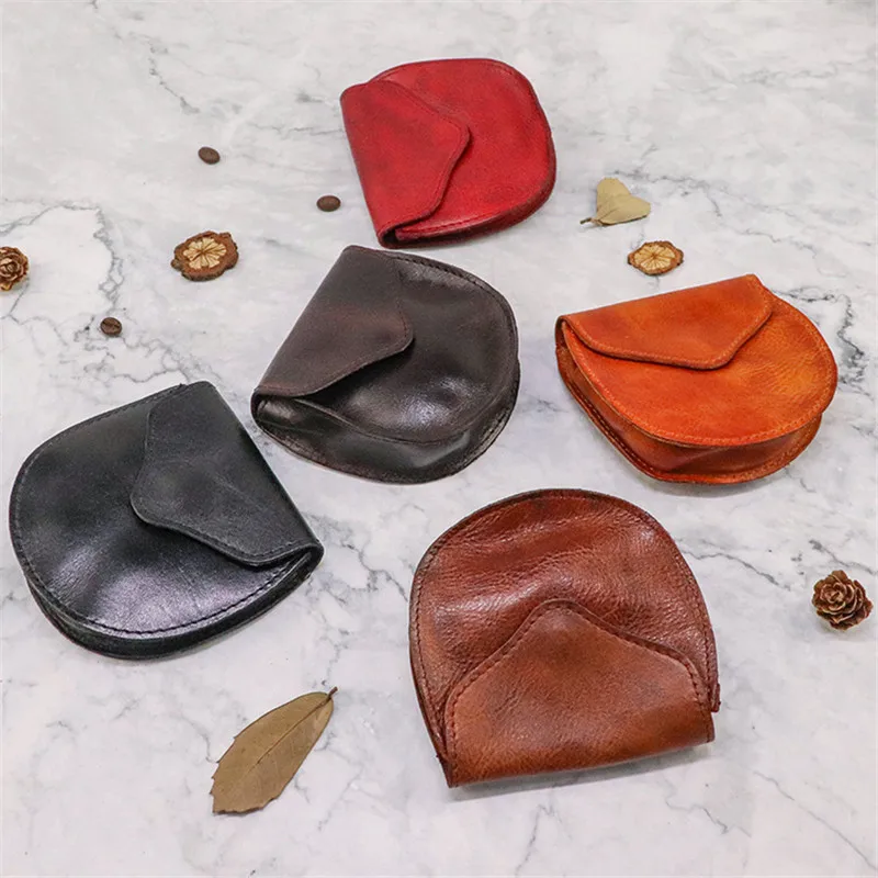 Fashion luxury natural genuine leather ladies mini wallet retro casual men's cowhide small card bag Short coin bag