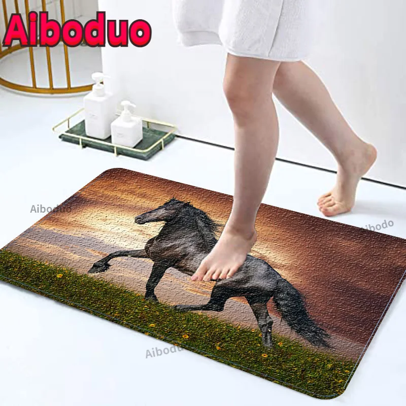 

Bathroom Set Exclusive Door Mat Animal Horse Pattern Printing Mat Living Room Soft Sponge Absorbent Non-slip Bathroom Room Rugs