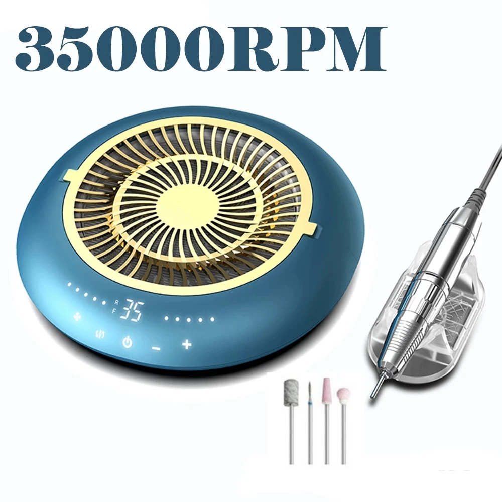 2 in 1 New Design 60W 35000RPM Nail Drill Machine with Nails Dust Collector Low Noise Reusable Filter Vacuum Cleaner for Nails