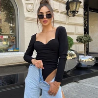 black autumn casual bodysuits for women sexy long sleeve shirt top slim high waist bodysuit rompers elegant club party clothes