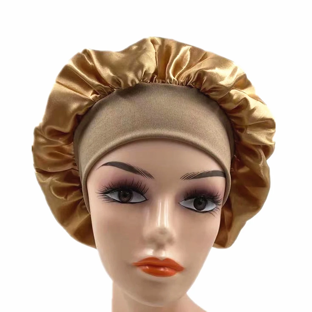 

8pcs Wide Elastic Band Sleep Cap Silky Shower Hat Women 8pcs Pure Color Head Cover Stretch Head Wrap Cover Nightcap