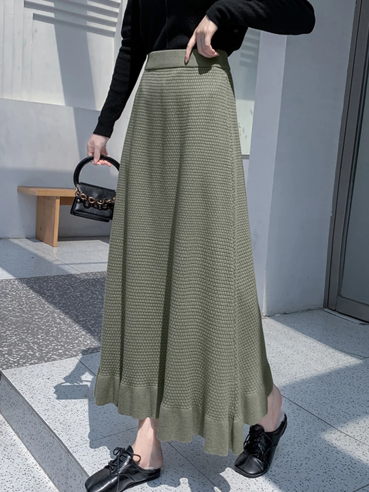 

Женская трикотажная Макси-юбка TIGENA, однотонная трапециевидная длинная юбка с высокой талией в корейском винтажном стиле, зеленая, серая, че...