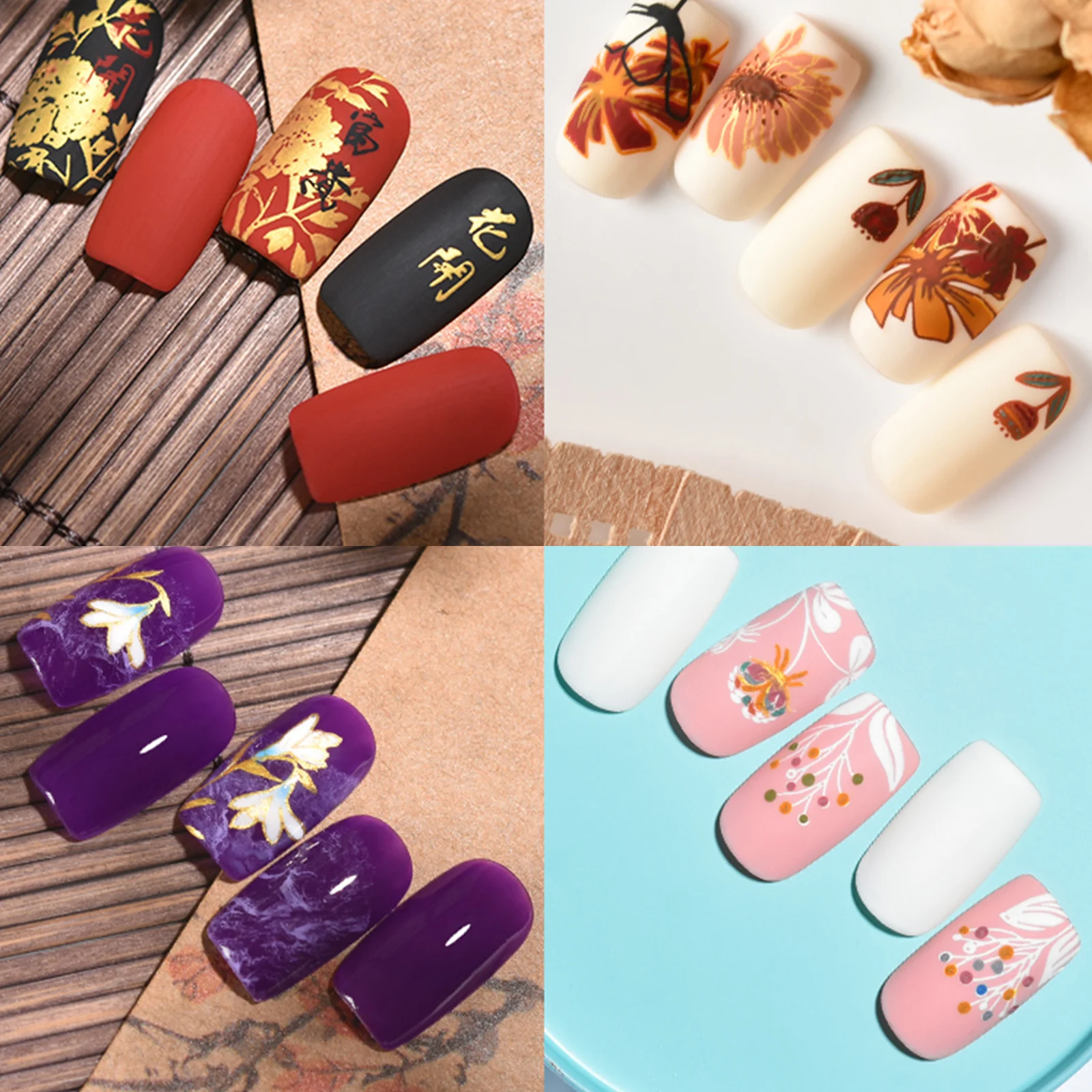Цветок Мраморное изображение ногтей штамп штамповки пластины-шаблоны 4 шт Набор