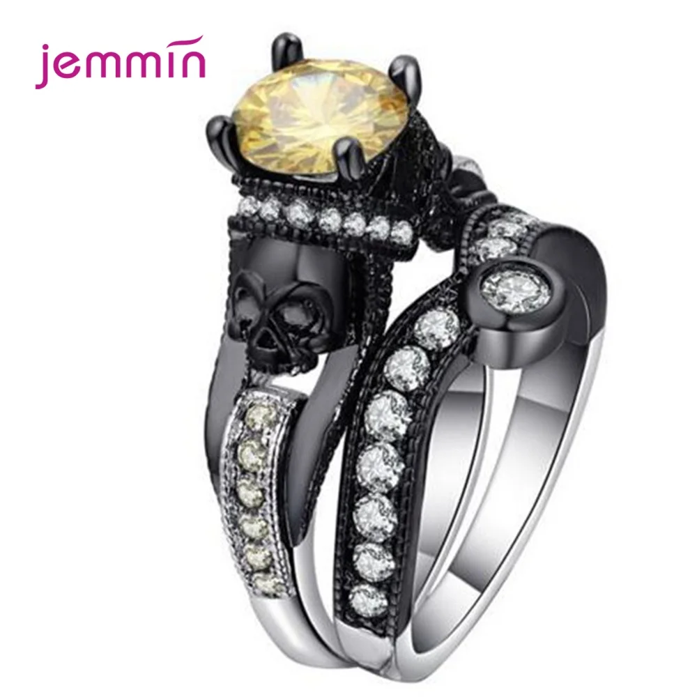 Новое поступление креативный роскошный черный череп 925 Серебряные кольца для