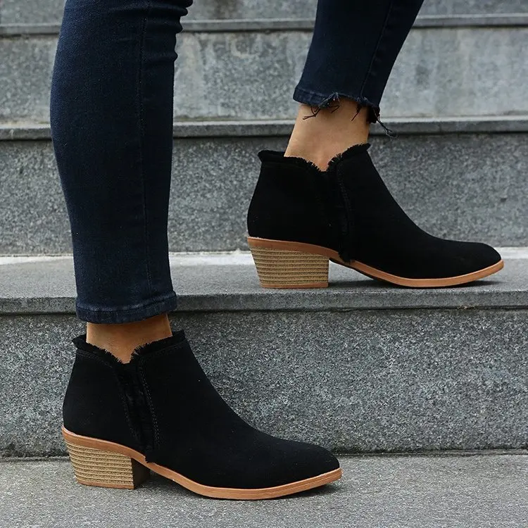 

Spring Winter Boots Slip On Women Causal Ankle Boots Platform Shoes Square heel Lady Creepers Rubber zapatos de mujer Plus35-43