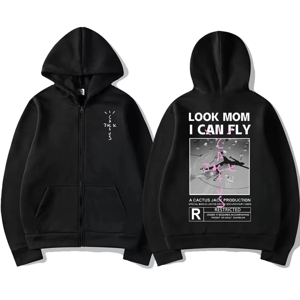 

Cactus Jack Zipper Hoodie Top Men Women Travis Scott LOOK MOM I CAN FLY Letter Logo Print Zipper Sweatshirt Fashion Zip Hoodies