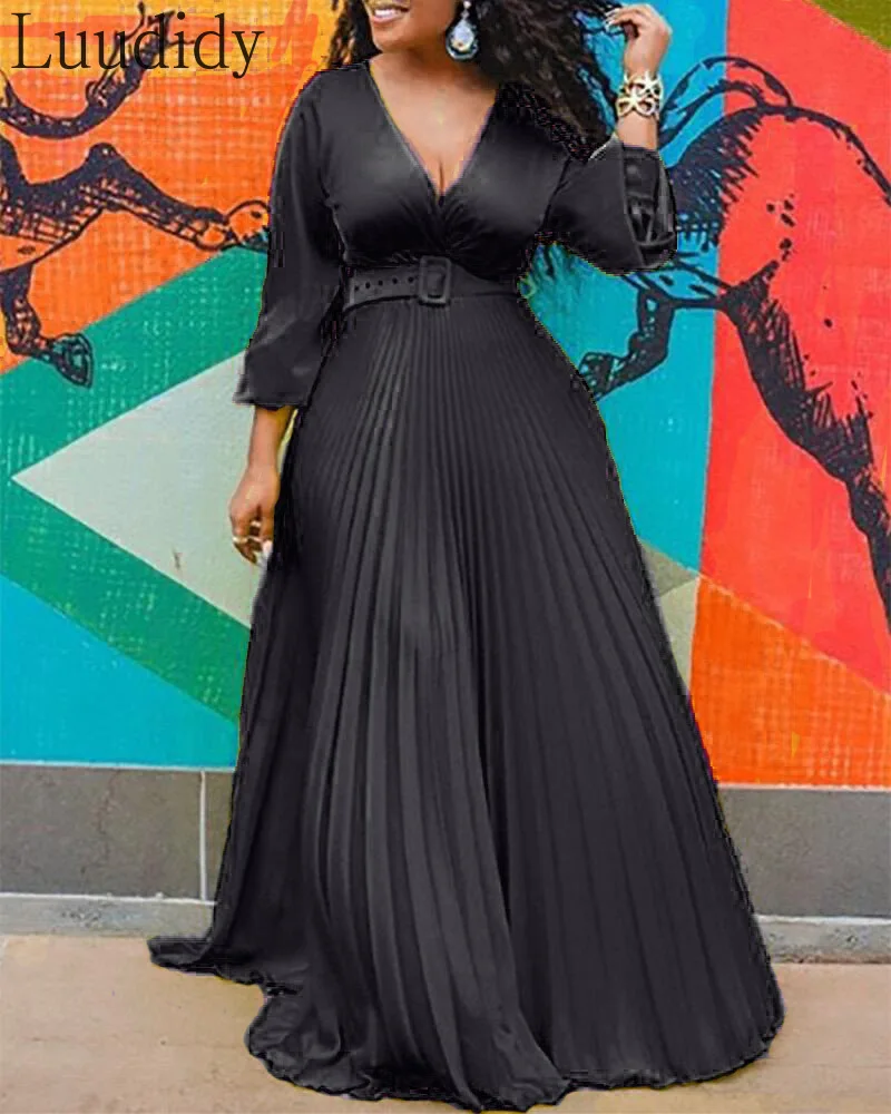 

Women Long Dress Deep V-neck Sexy Long Sleeve Chiffon Maxi Long Dress Vestidos