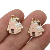 5pcs gold plated enamel cartoon house charm pendant for jewelry making earrings bracelet necklace diy accessories craft 16x17mm