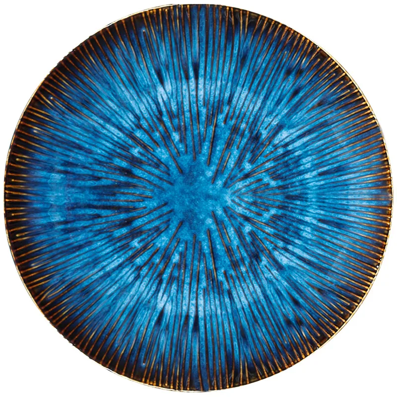 Керамическая тарелка для стейка RUX в японском ретро стиле блюдо западном с синей