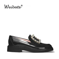 luxury brand flat shos womens loafers patent leather crystal metal decoration british style oxford shoes womens casual shoes