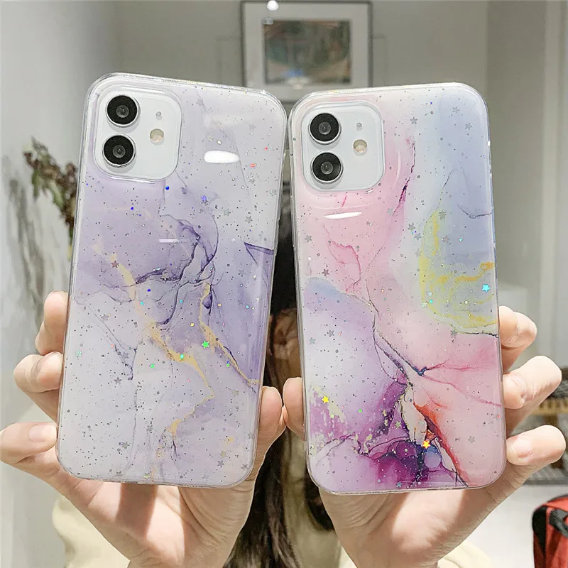 Блеск Smooth поверхности акварель Чехол для мобильного телефона iPhone 11 12 Pro X XR XS Max SE