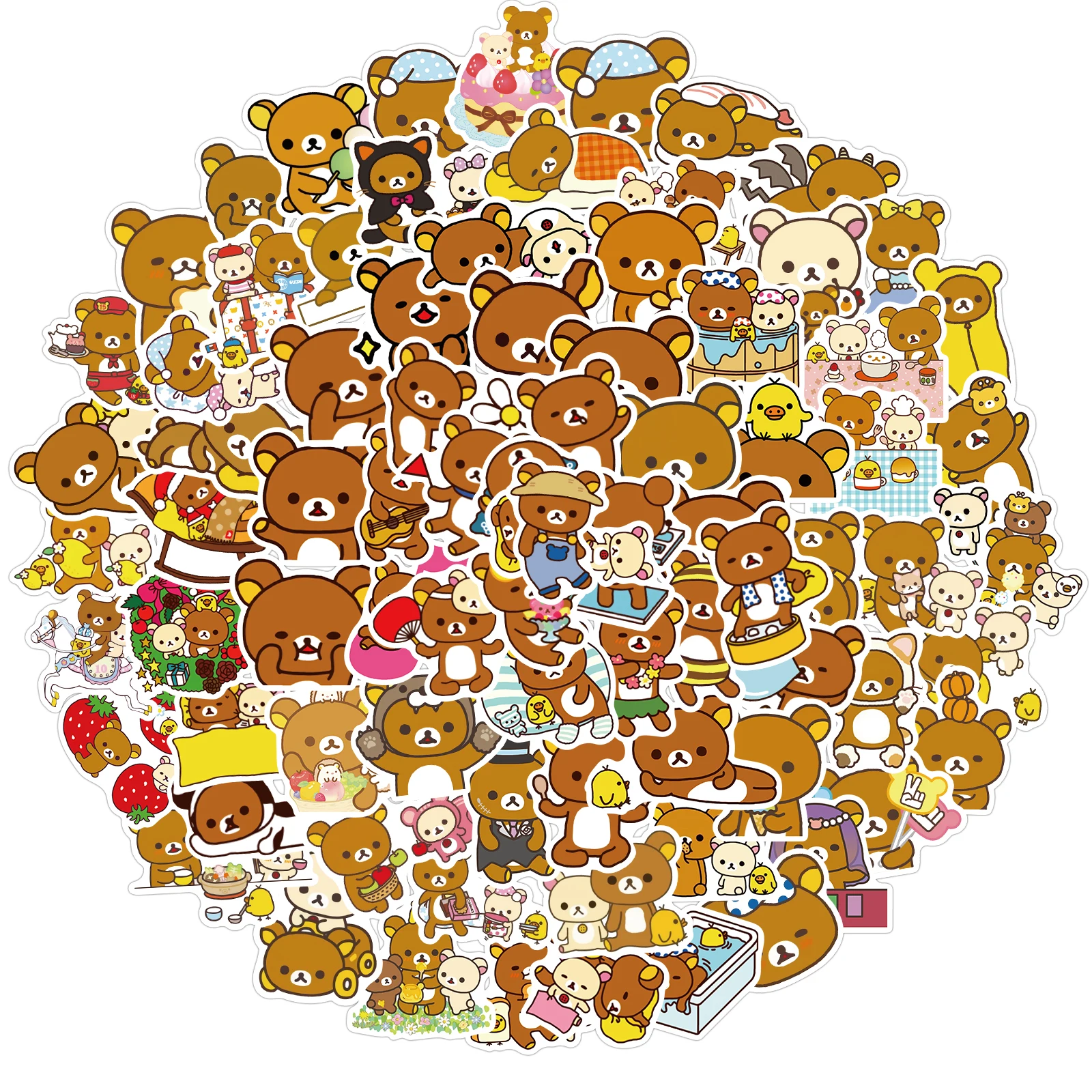 Juego de pegatinas Kawaii Rilakkuma Bear con dibujos animados para guitarra, juguete para montar en bicicleta, monopat&iacute;n, ordenador port&aacute;til, decoraci&oacute;n de equipaje, 10/100 Uds.-0