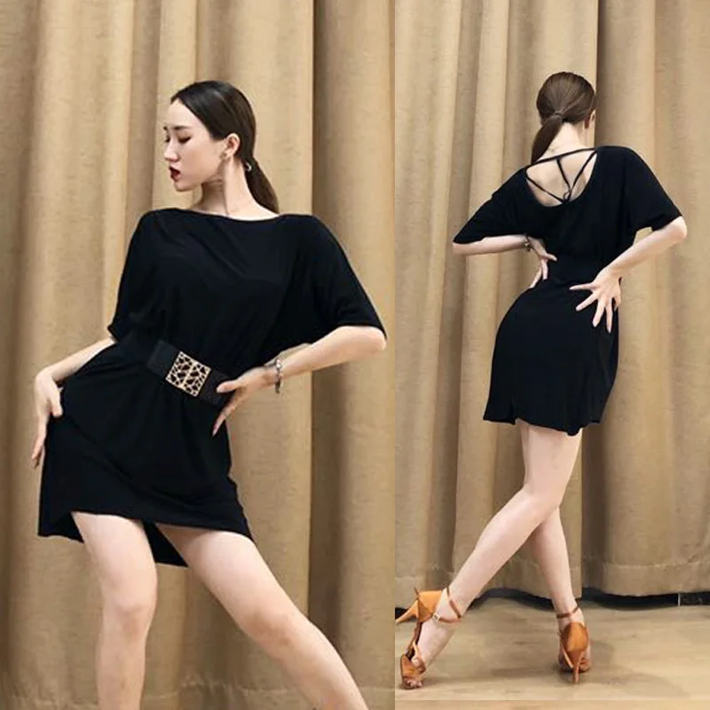 

Latin Dance Dress Adults Black Loose Sexy Backless Women Tango Salsa Rumba Cha Cha Samba Clothing Ladies Practice Wear DN3992