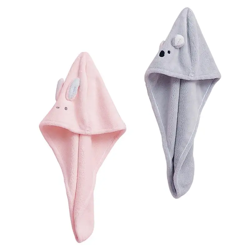 

2pcs Dry Hair Hat Cartoon Animal Fast Dry Absorption Coral Velvet Wrapped Hats
