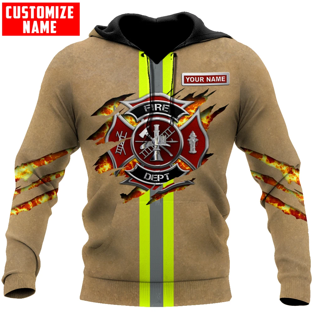 

Customize Name Brave Firefighter 3D Printed Men Autumn Hoodie Unisex Hooded sweatshirt Streetwear Casual zipper hoodies DK416