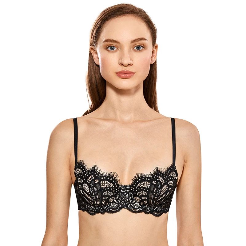 Black01 DOBREVA женские без подкладки Bralettes пуш-ап на косточках Поддержка бюстгальтер с кружевом размера плюс B C D DD E чашки - Цвет: Black01