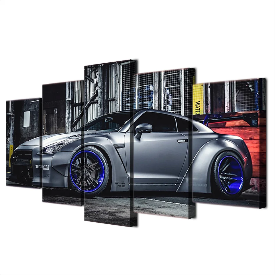 

No Framed Canvas 5Pcs Nissan GTR R35 Luxury Sports Car HD Paintings Posters Home Decor Wall Art Living Room Modular Pictures