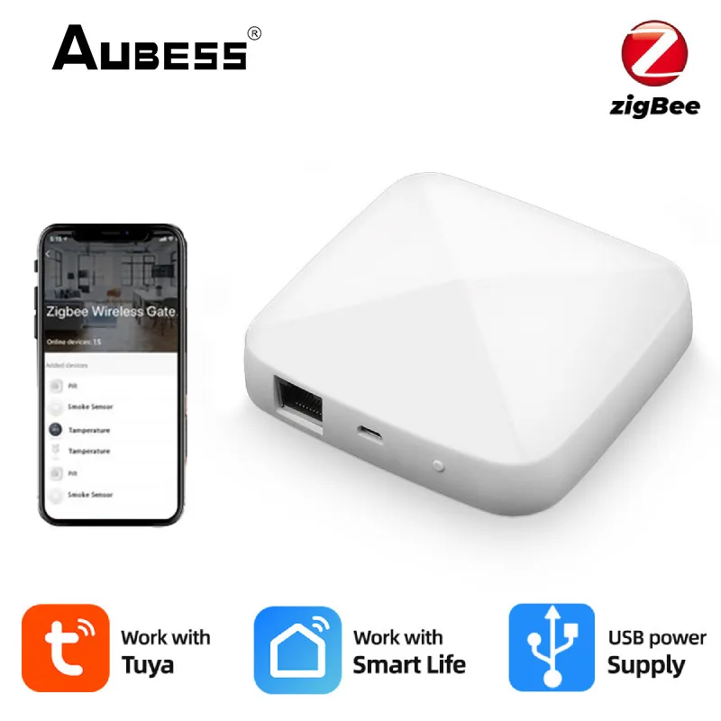 

Aubess ZigBee 3.0 Smart Hub Wired Gateway Bridge For Tuya App Voice Remote Control Works With Alexa Google Home Assistant