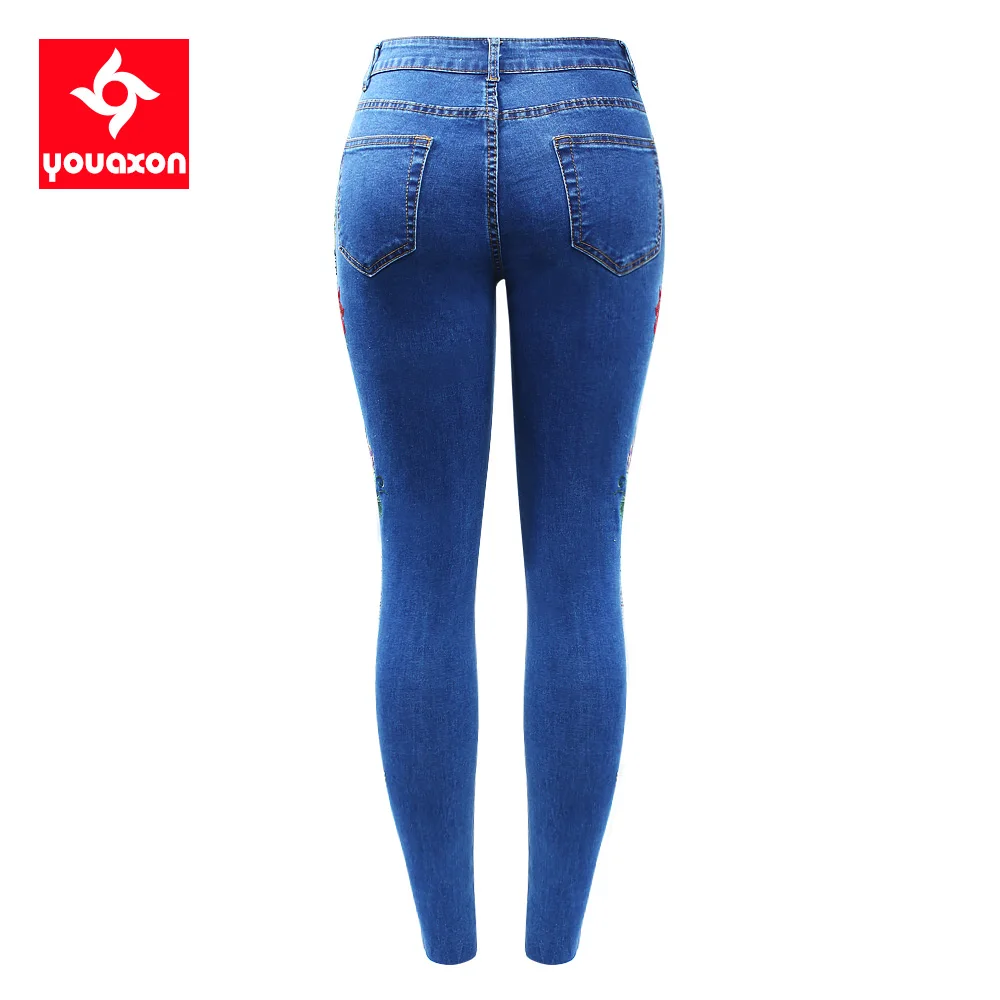 Youaxon джинсы с цветочной вышивкой Новое поступление европейский размер женские