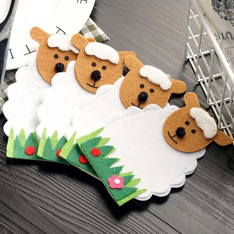 

4pieces/set Sheep Flower Design Knife Fork Bags Cover Cartoon Cutlery Bags Used for Easter Christmas Party Decoration Supplies