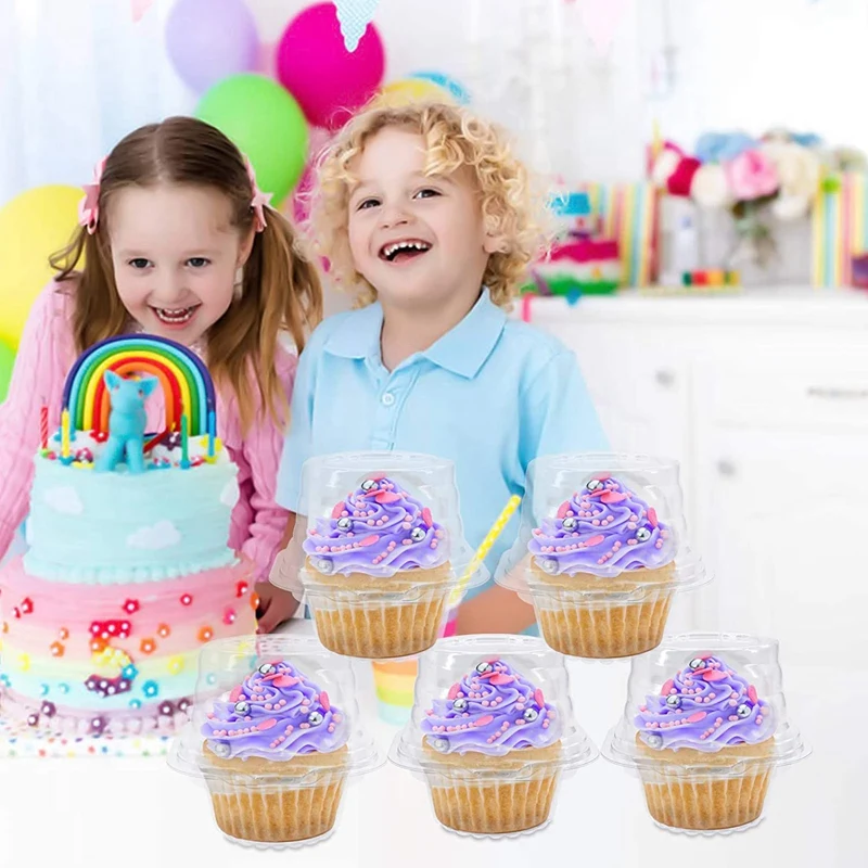 

HOT-100 PCS Individual Cupcake Container, Stackable Single Compartment Cupcake Holder BPA-Free Clear Plastic with Deep Dome