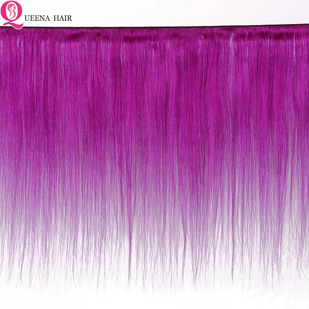 Queena перуанские прямые волосы фиолетовые пряди с застежкой цветные человеческие