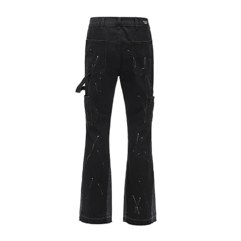 Calças de rua calças de calça esclarecedas de perna larga preta y2k hip hop jean masculino manchado de retalhos de retalhos relaxados calças jeans para homens