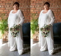 3 piece white lace pant suits mother of the bride dresses plus size 2020 jumpsuit pantsuits evening dress groom special occasion