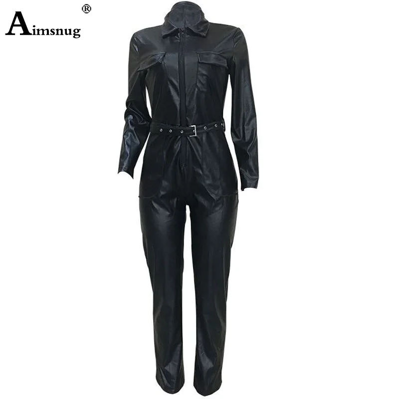 Women Fashion High Waist PU Leather Jumpsuits Lace-up Skinny Bodysuits Girls Zipper Faux Leather Spring Winter Sexy Overalls