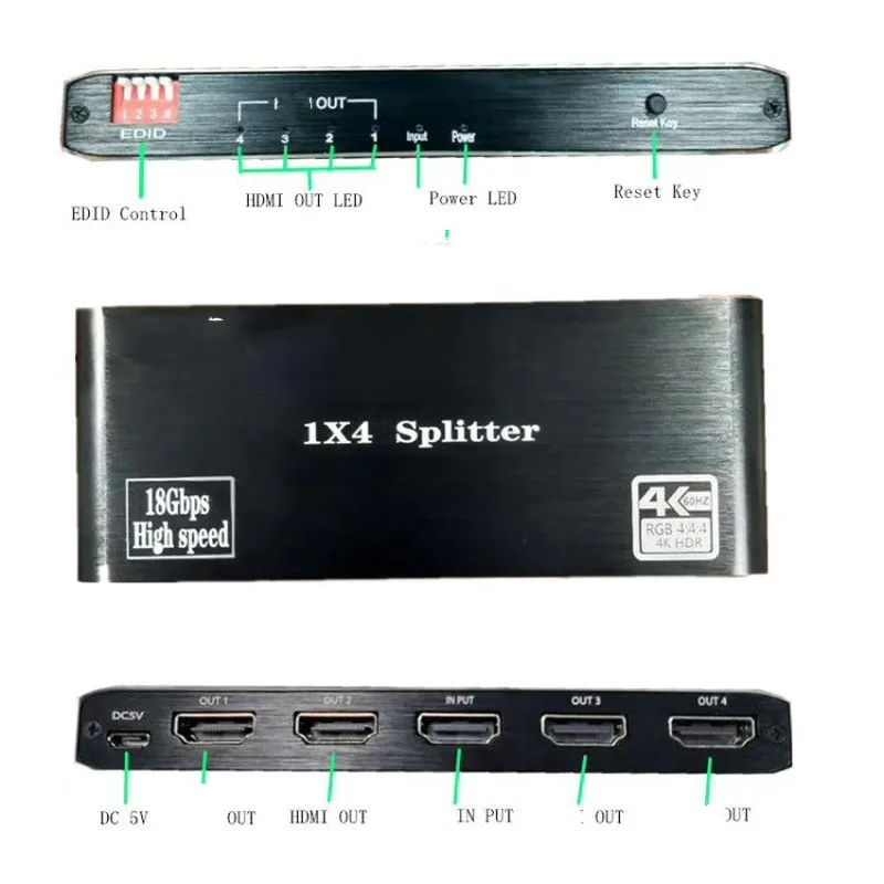 

ANPWOO HDMI-compatible 2.0 Splitter One Into Four HDCP2.2, 4K HD Transmission 60hz EDID Management Support 3D Format