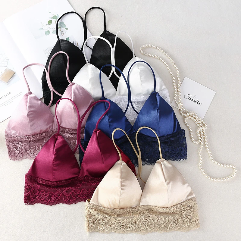 Сексуальный укороченный Топ для женщин атласный Шелковый лифчик без косточек