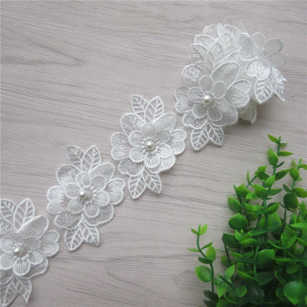 20x белая жемчужная Цветочная вышитая кружевная отделка по краям Лента ткань в