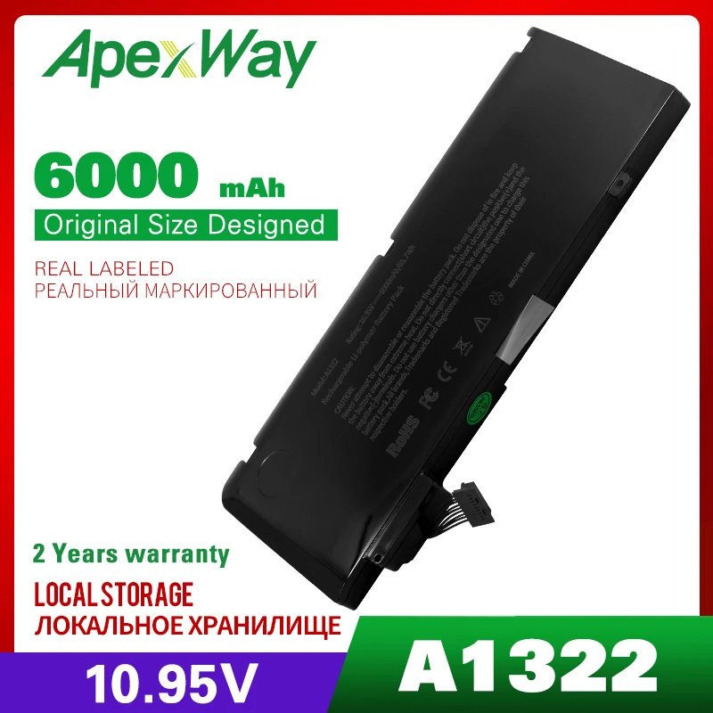 Аккумулятор Apexway A1322 для ноутбука 2009 Вт/ч подходит Apple MacBook Pro 13 дюймов A1278 Mid 2010 2011 2012
