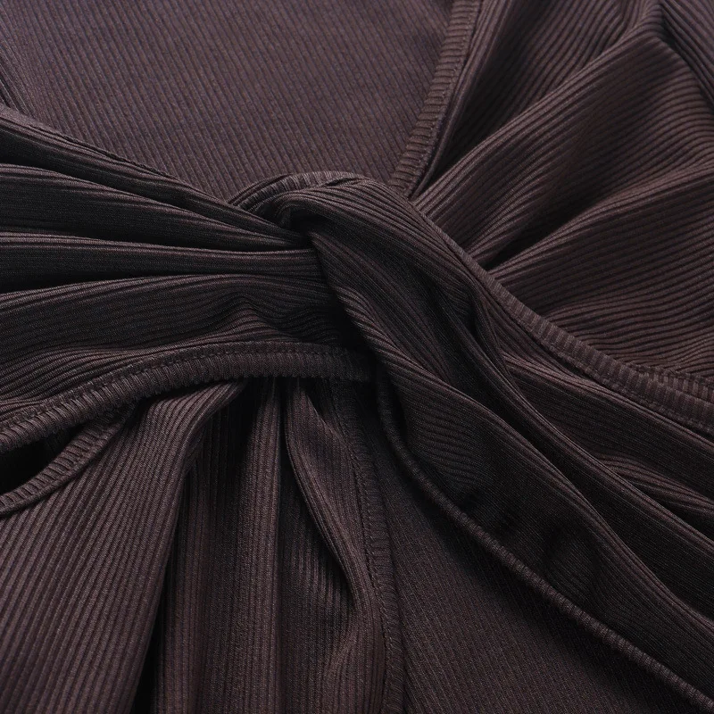 

BOOFEENAA Sexy Hollow Out Twist Front Long Sleeve Dresses for Women Fall 2021 Fashion Solid Rib Knit Bodycon Mini Dress C69-BH26