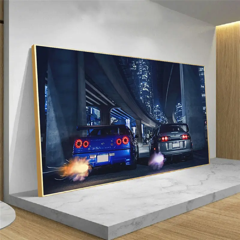 Картина на холсте "Car Wall Art Frame GTR R34 против Supra" для декора гостиной, спальни и дома. Без рамки.
