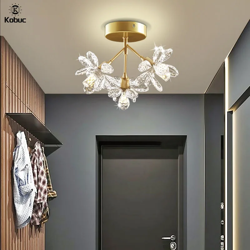 Kobuc Aisle Light Crystal Ceiling Light Black Gold Modern Creative Entrance Home Cloakroom Tree Branch Ceiling Lamp Bulb Include