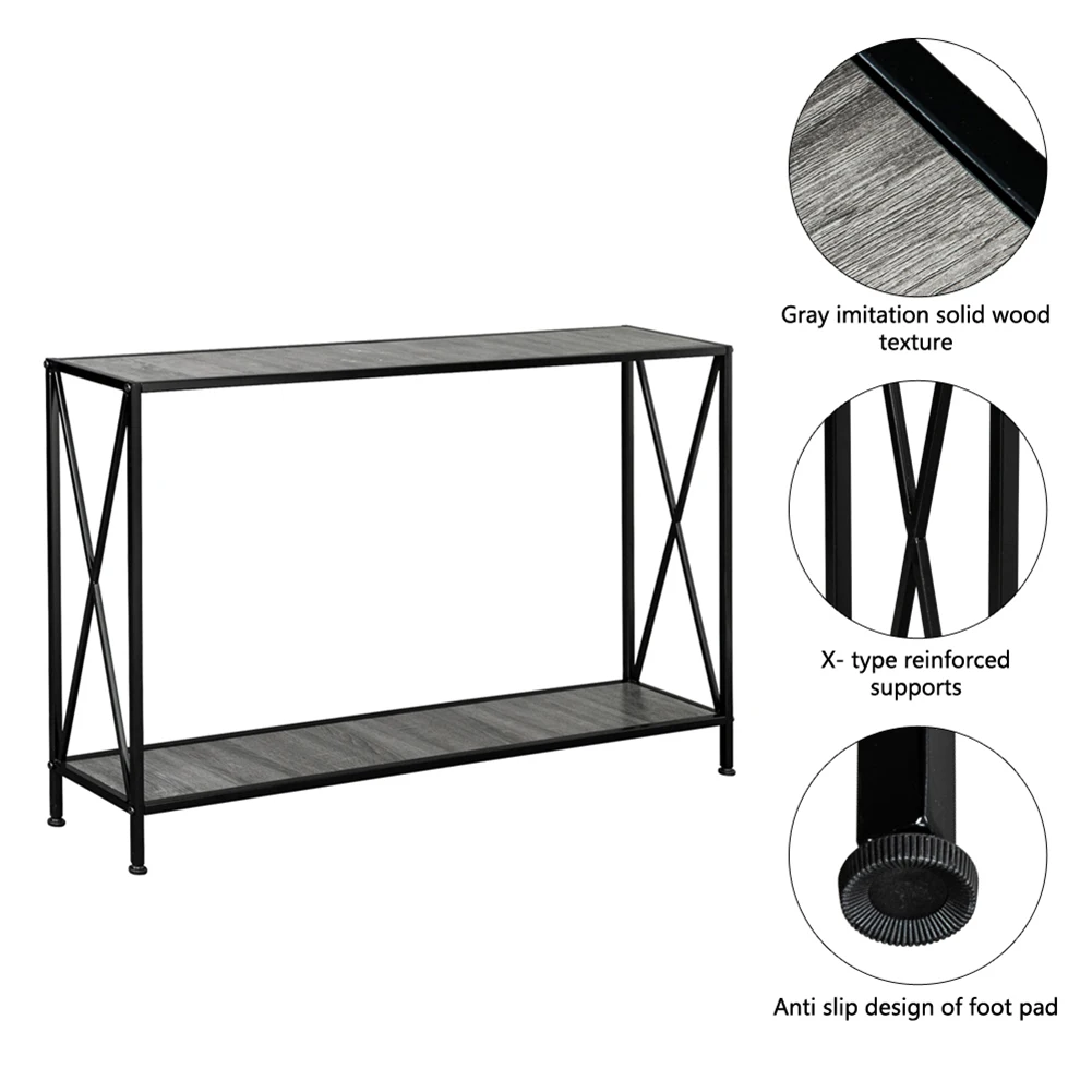 

Artisasset Grey MDF Countertop Black Wrought Iron Base 2 Layers Forked Console Table