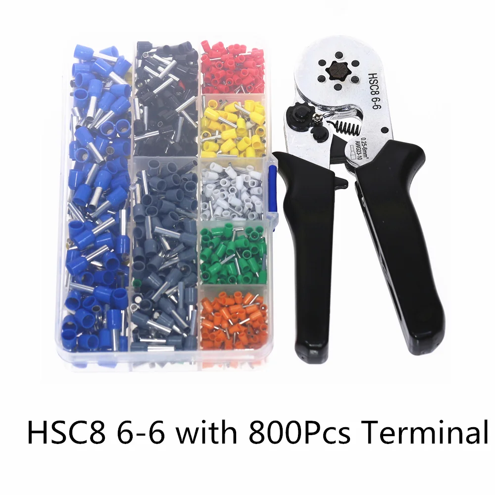 6-6B-800Pcs-Kit 800 набор инструментов для обжима проводов AWG 10-22 Клеммные Соединители муфты контракторы наконечник щипцы плоскогубцы для зачистки проводов проекты - Цвет: 6-6B-800Pcs-Kit
