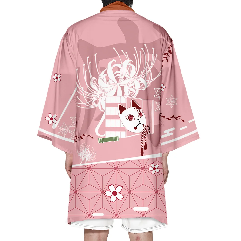 

New Adult Children Boys Girls Japan Anime Demon Slayer Cosplay Costume Kimono Tops Cloak 3D Cartoon Printed Halloween Kimono