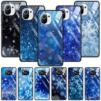 winter blue snowflakes glass case for xiaomi poco x3 nfc m2 f2 pro cover for mi 11 ultra 11 10 10t lite 9t cc9e cc9 note 10 capa