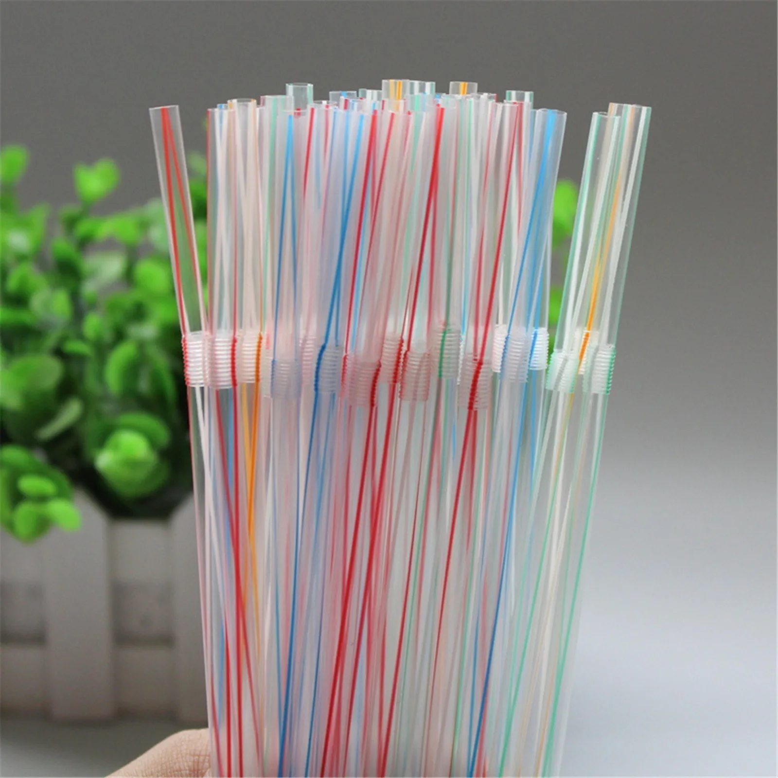

100pcs Plastic Drinking Straws Long Multi-colored Striped Bedable Disposable Straws Party Multi Colored Rainbow Straw #50g
