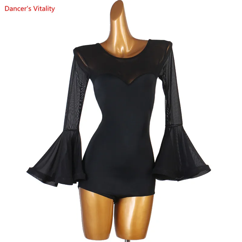 Женский топ для латинских танцев сексуальный сетчатый костюм с высоким горлом