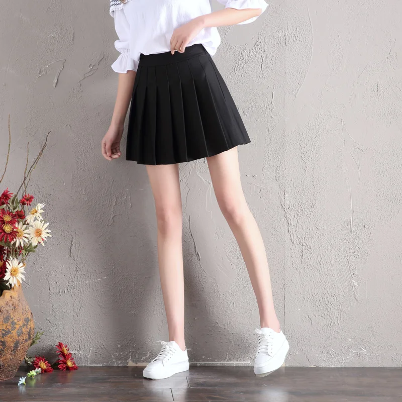 

Mini Pleated Skirts Womens Elastic High Waist Black Skirt Ladies Harajuku Cute Girl Kawaii A-line Short Skirt