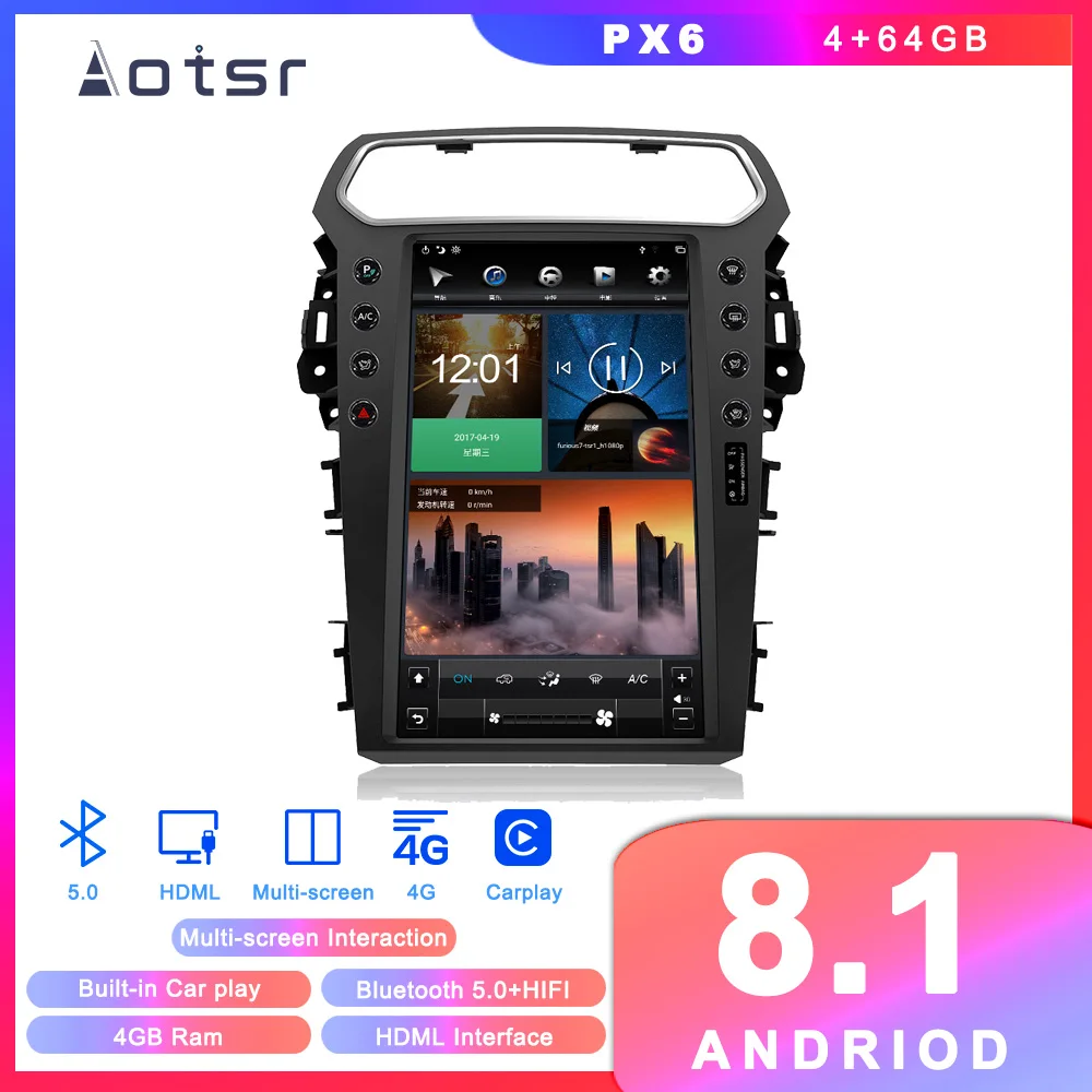 GPS навигатор в стиле Tesla Android 8 1 без автомобильного DVD плеера для Ford Explorer 2011 2015 2019