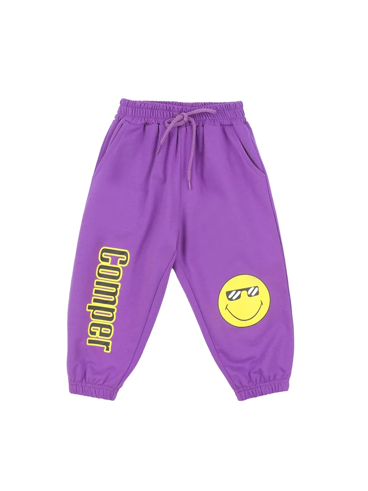 Детские трикотажные брюки со смайликом для мальчиков летние тонкие новинка 2020