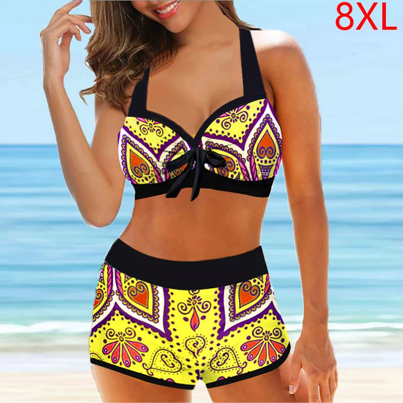 

Купальник пуш-ап женский с завышенной талией, пикантный пляжный комплект для плавания, бикини, одежда для купания, 8XL
