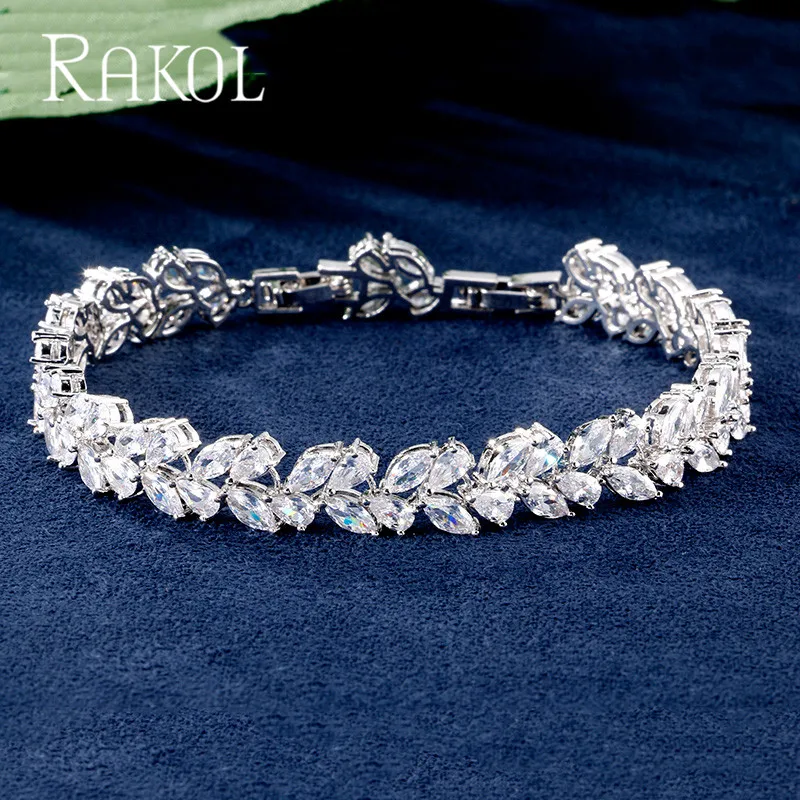Женский браслет с листьями из фианита RAKOL свадебный ужин повседневный подарок на