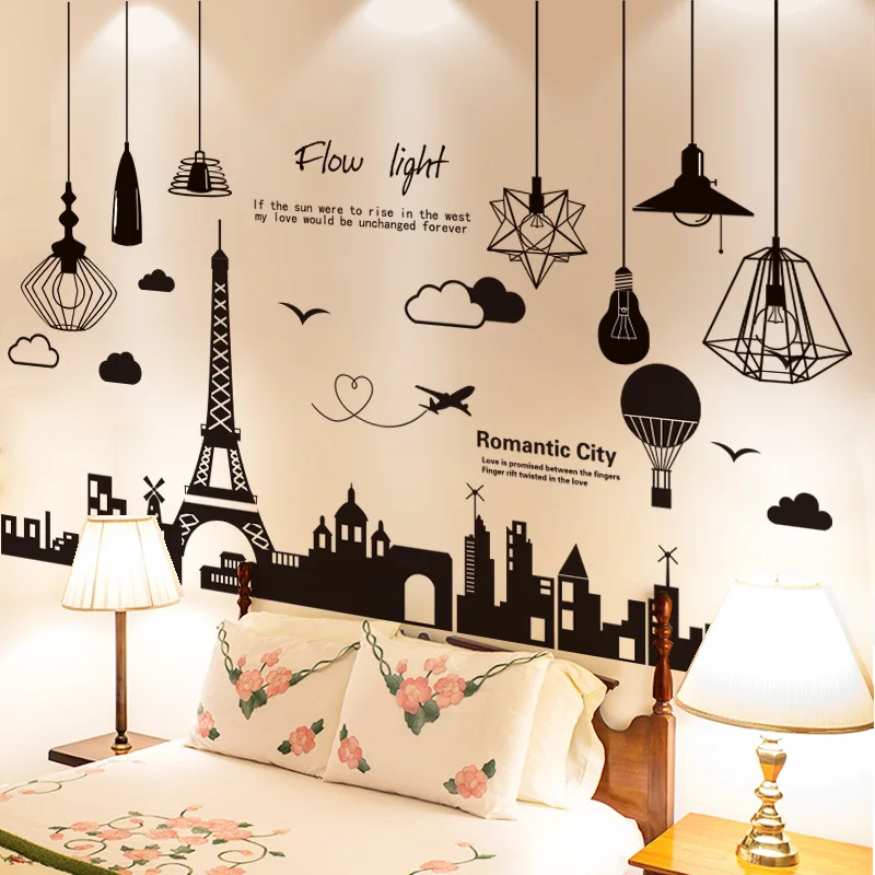

Black Chandelier Lights Wall Sticker DIY Tower Buildings Wall Decals for Living Room Bedroom Nursery Office Home Decoration