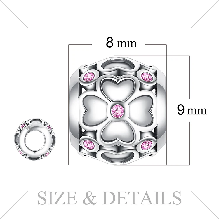 JewelryPalace 925 пробы серебро цветок клевера Искусственный розовый сапфир бусины Шарм Fit Браслеты для Для женщин Новинка; Лидер продаж подарки