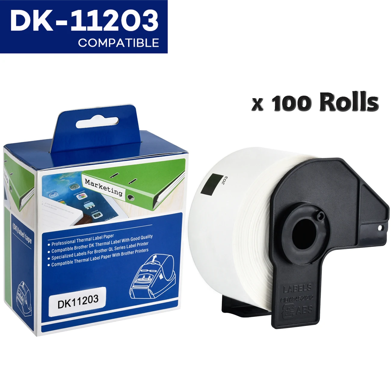 

100Rolls DK-1203 Compatible for Brother Labels DK-11203 DK 1203 DK 203 Die-Cut Standard Address Labels for QL570 QL700